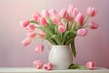 Pink tulips set against a soft, pastel background, conveying a sense of tranquility and natural beauty. AI Generated
