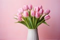 Pink tulips set against a soft, pastel background, conveying a sense of tranquility and natural beauty. AI Generated