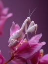 An Orchid Mantis in a Defensive Pose on a Pink Orchid Generative AI.jpeg Royalty Free Stock Photo
