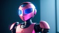A Breathtaking Image Of A Robot With A Pink Helmet And Blue Eyes AI Generative Royalty Free Stock Photo