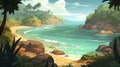 Tropical Island Landscape In Animal Crossing Style Art