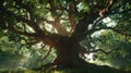 Ancient German Oak Tree: 500 Years of Majesty. Generative AI Royalty Free Stock Photo