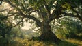 Ancient German Oak Tree: 500 Years of Majesty. Generative AI Royalty Free Stock Photo