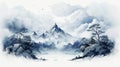 Abstract Mountain Hd Wallpaper With Traditional Ink Painting Style