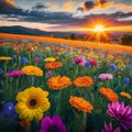 Wildflower field at sunset Royalty Free Stock Photo