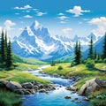 Breathtaking Landscape with Majestic Mountains and Lush Valleys