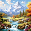 Breathtaking Landscape with Majestic Mountains and Lush Valleys