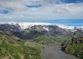 Breathtaking landscape of Myrdalsjokull glacier, trekking trail in Thorsmork, southern Iceland Royalty Free Stock Photo