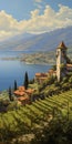 Vineyards On Lake Garda: A Stunning Art Painting In The Style Of Oliver Wetter
