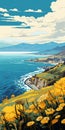 Swiss Style Coastal Painting With Majestic Ports And Mountainous Vistas