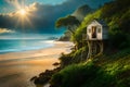 Breathtaking landscape portrait of a lush magical fantasy beach