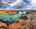 Breathtaking landscape scene of powerful Godafoss waterfall Royalty Free Stock Photo