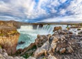 Breathtaking landscape scene of powerful Godafoss waterfall Royalty Free Stock Photo