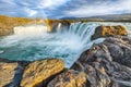 Breathtaking landscape scene of powerful Godafoss waterfall Royalty Free Stock Photo