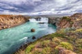 Breathtaking landscape scene of powerful Godafoss waterfall Royalty Free Stock Photo