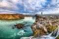 Breathtaking landscape scene of powerful Godafoss waterfall Royalty Free Stock Photo