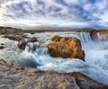 Breathtaking landscape scene of powerful Godafoss waterfall Royalty Free Stock Photo