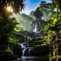 Breathtaking Landscapes of Bali: Cascading Waterfall amidst Lush Rice Terraces