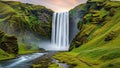 Majestic Skogafoss Waterfall in Lush Green Icelandic Landscape Royalty Free Stock Photo