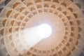 Breathtaking low angle shot of the interior of Rome Pantheon with the ray of sunlight Royalty Free Stock Photo