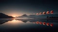 Breathtaking Lunar Eclipse over Serene Mountain Landscape Reflection Royalty Free Stock Photo