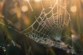 breathtaking macro shot of delicate spider web, with dew drops glistening in the morning light Royalty Free Stock Photo