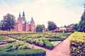 Breathtaking magical landscape with park patterns in famous Rosenborg Castle in Copenhagen, Denmark. Exotic amazing places. Royalty Free Stock Photo