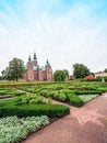 Breathtaking magical landscape with park patterns in famous Rosenborg Castle in Copenhagen, Denmark. Exotic amazing places. Royalty Free Stock Photo