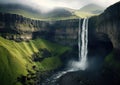 Breathtaking Majestic Cliffs With Waterfall Cascading Down in Stunning Detail Generative AI Illustration