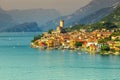 Breathtaking Malcesine tourist resort and high mountains, Garda lake, Italy Royalty Free Stock Photo