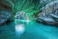 a breathtaking marine grotto, where ethereal turquoise waters meet sculpted rock formations, creating a natural cathedral of awe-