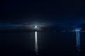 Breathtaking moonlight over the ocean, Moorea French Polynesia Royalty Free Stock Photo