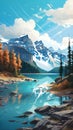 Moraine Lake Serenity: A Poster-style Illustration of Canadian Beauty