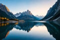 A breathtaking mountain lake, its intense blue color set against the backdrop of towering granite cliffs and a clear, sunny sky Royalty Free Stock Photo