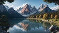 Breathtaking mountain lake reflects snow-capped peaks in a scenic state park landscape