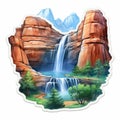 Breathtaking Mountain And Waterfall Landscape Sticker