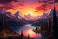 Breathtaking Mountains art sunset poster. Generate Ai