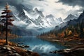 Breathtaking Mountains lake art sunset. Generate Ai