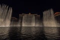 Breathtaking night view of Las Vegas with spectacular backdrop of Bellagio Hotel\'s dancing fountains.