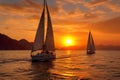 Breathtaking Pair sail boat sunset. Generate Ai Royalty Free Stock Photo