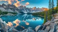 Breathtaking panorama of Moraine Lake in Banff National Park, showcasing the pristine beauty of the Canadian Rockies. Ai Generated