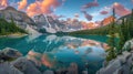 Breathtaking panorama of Moraine Lake in Banff National Park, showcasing the pristine beauty of the Canadian Rockies. Ai Generated