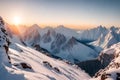 A breathtaking panorama of a snow-covered mountain range, with jagged peaks