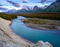 Breathtaking panorama view of the Mount Fryatt by the Athabasca River on the Icefields Parkway, Jasper National Park Royalty Free Stock Photo