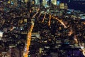 Breathtaking Panoramic and Aerial View of Manhattan, New York City at Night. Beautiful, Illuminated, Futuristic Buildings.