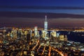 Breathtaking Panoramic and Aerial View of Manhattan, New York City at Night. Beautiful, Illuminated, Futuristic Buildings Royalty Free Stock Photo