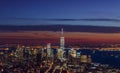 Breathtaking Panoramic and Aerial View of Manhattan, New York City at Night. Illuminated Buildings After Sunset. Royalty Free Stock Photo