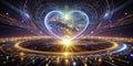 Breathtaking Panoramic AIGenerated Digital Universe Heart An 8K Immersive SciFi Landscape of Glowing Data Streams