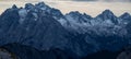 Breathtaking panoramic shot of the evening in the snowy Italian Alps