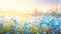 Breathtaking panoramic spring background with vibrant forget me not flowers blooming in a meadow Royalty Free Stock Photo